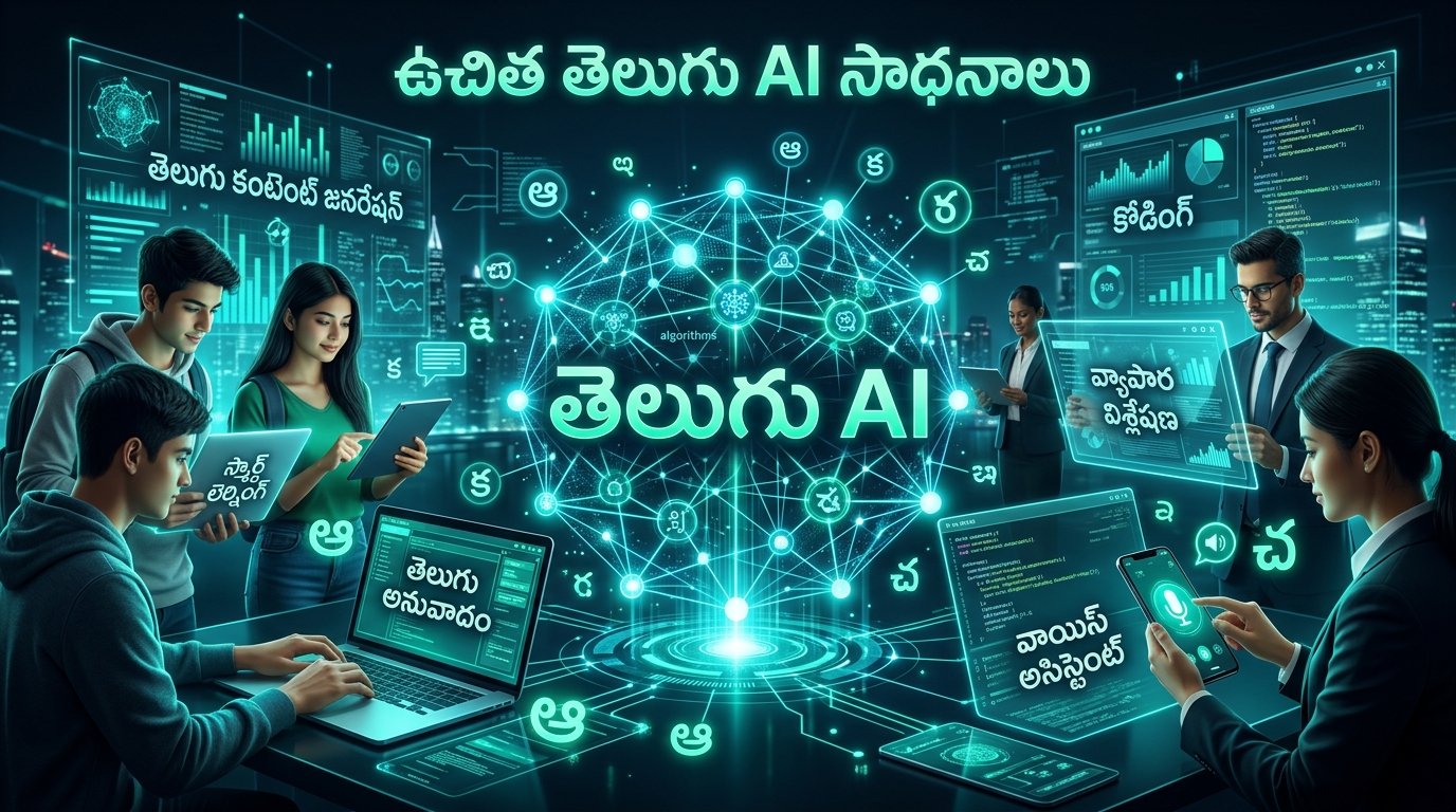 ఉచిత తెలుగు AI సాధనాలు - విద్యార్థులు, రచయితలు మరియు ప్రజల కోసం కృత్రిమ మేధస్సు టెక్నాలజీ హబ్