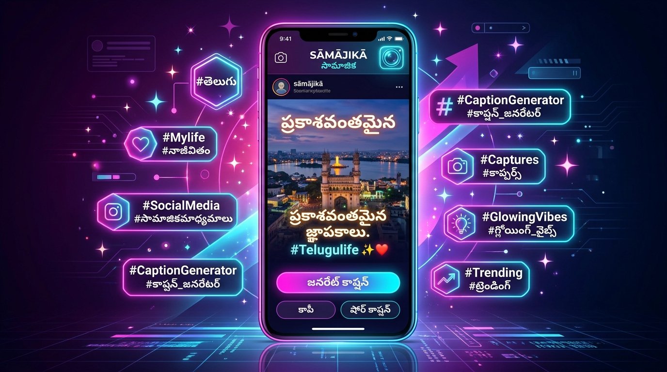 తెలుగు AI ఫోటో క్యాప్షన్ మరియు హ్యాష్‌ట్యాగ్ జనరేటర్ స్టూడియో
